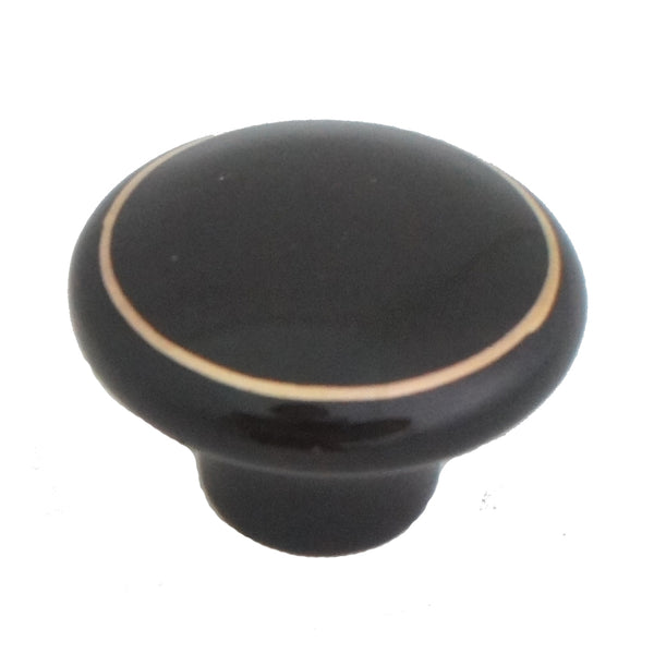 104 Black Ceramic Knob with Golden Ring - Magnificent Marketing (DIY Builders Hardware)