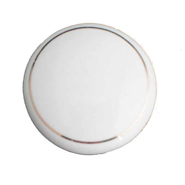 104 White Ceramic Knob with Golden Ring - Magnificent Marketing (DIY Builders Hardware)