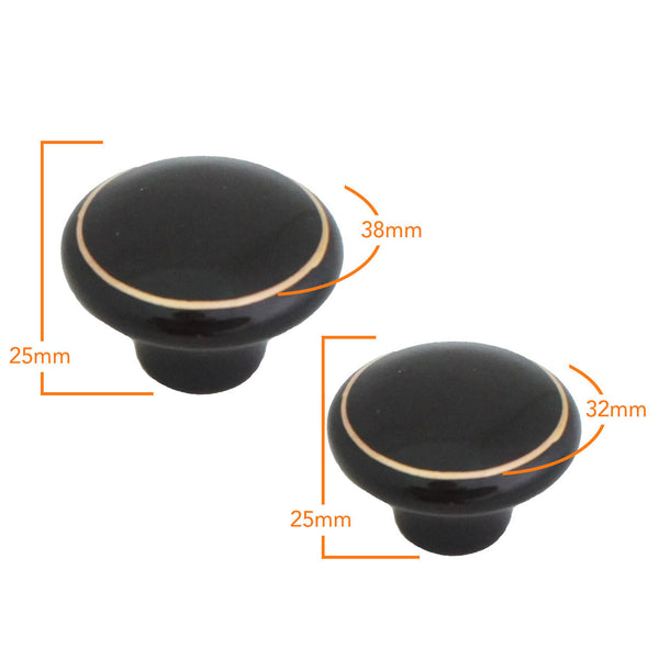 104 Black Ceramic Knob with Golden Ring