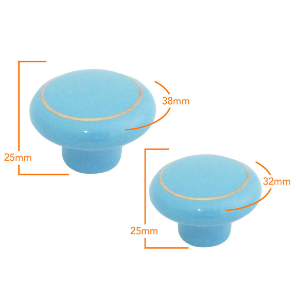 104 Blue Ceramic Knob with Golden Ring