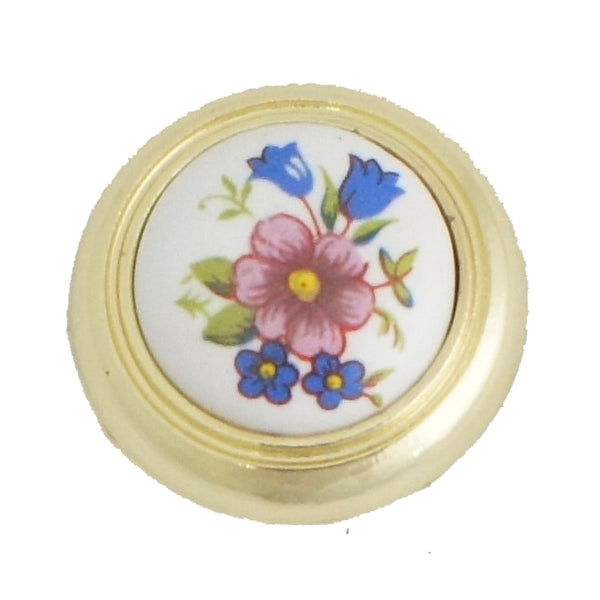 1406 Ceramic Flower Knob Wrapped in Brass Plated Base