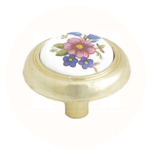 1406 Ceramic Flower Knob Wrapped in Brass Plated Base