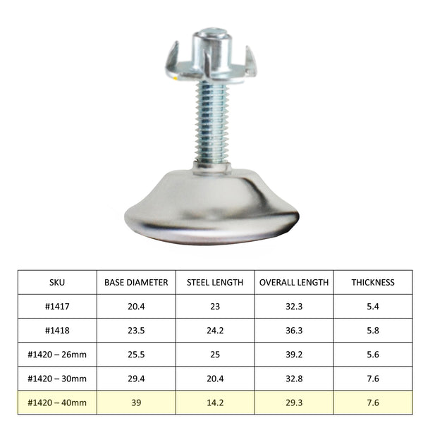 Adjustable Glider with T-Nut 40mm