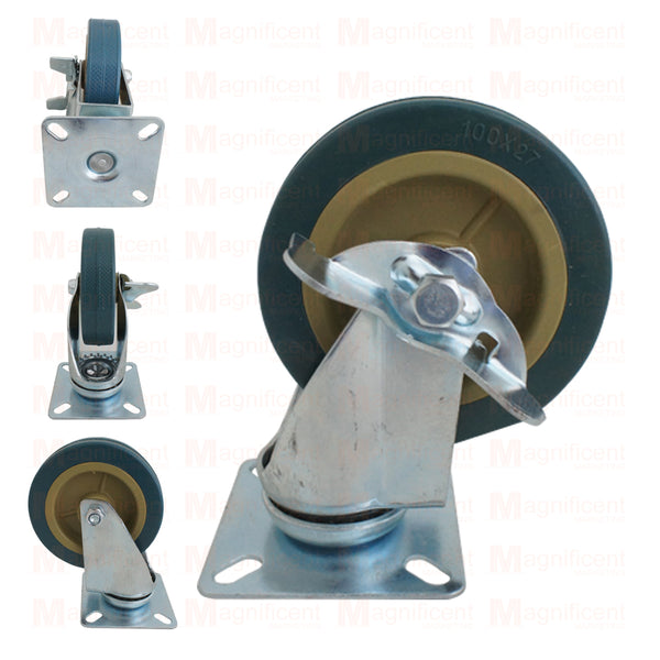 Plate Type With Brake Gray Rubber Caster