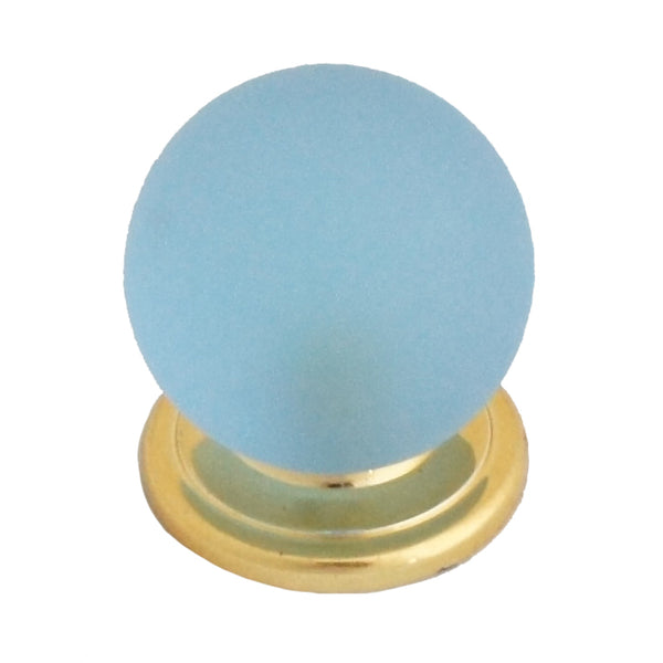 313 Blue Round Knob with Brass Base