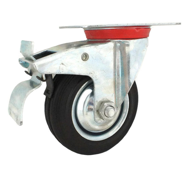 Plate Type With Hood and Double Brake Black Rubber Caster (4 pieces)