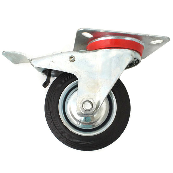 Plate Type With Hood and Double Brake Black Rubber Caster (4 pieces)