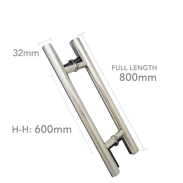 Round H-Handle 800mm Chrome Door Pull