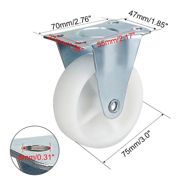 Fixed Rigid Type White Nylon Caster (4 pieces)
