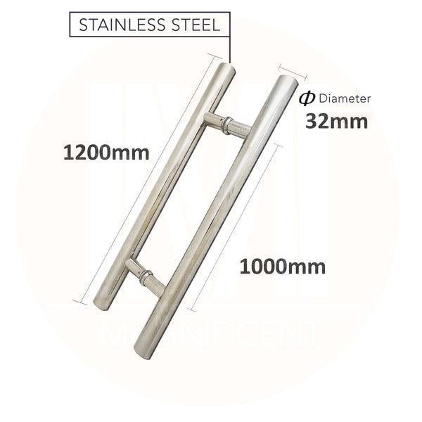 Round H-Handle 1200mm Chrome Door Pull