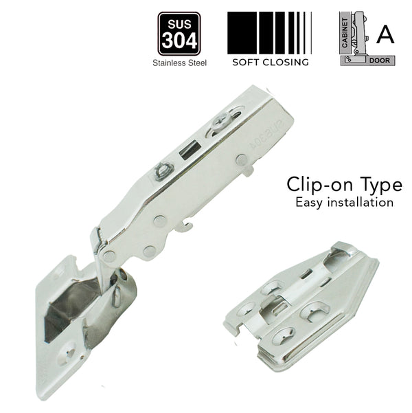 Giano Stainless Hydraulic Clip On Full Overlay Hinge