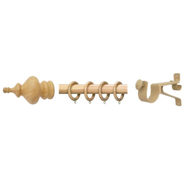 Light Oak Wood Laminated Curtain Rod Set