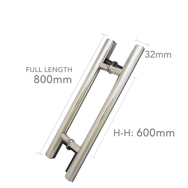 Round H-Handle 800mm Chrome Door Pull