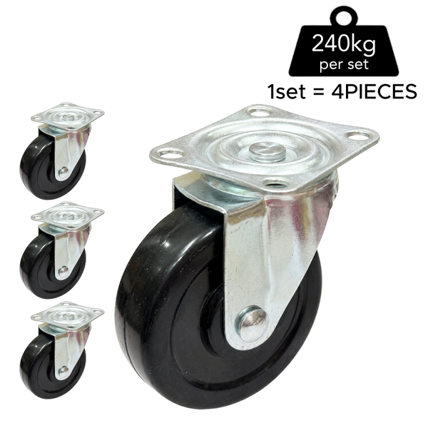 Plate Type Black Rubber Caster (4 pieces)