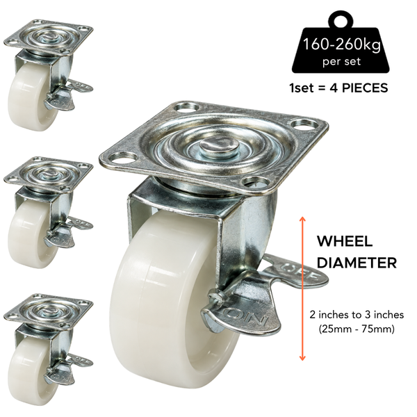 Plate Type With Brake White Nylon Caster