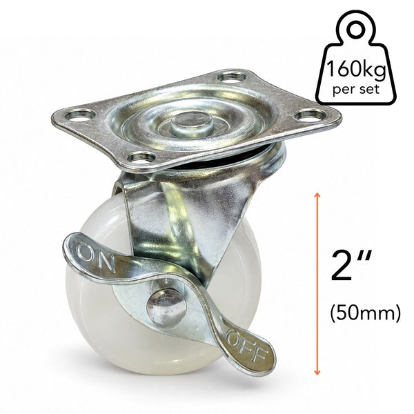 Plate Type With Brake White Nylon Caster