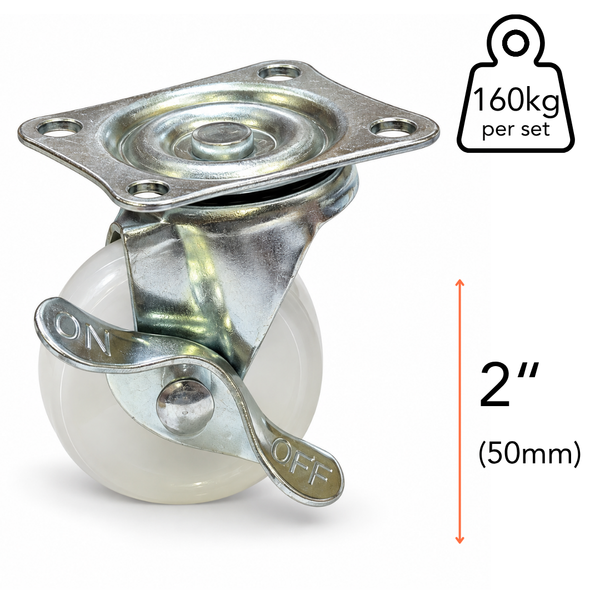 Plate Type With Brake White Nylon Caster