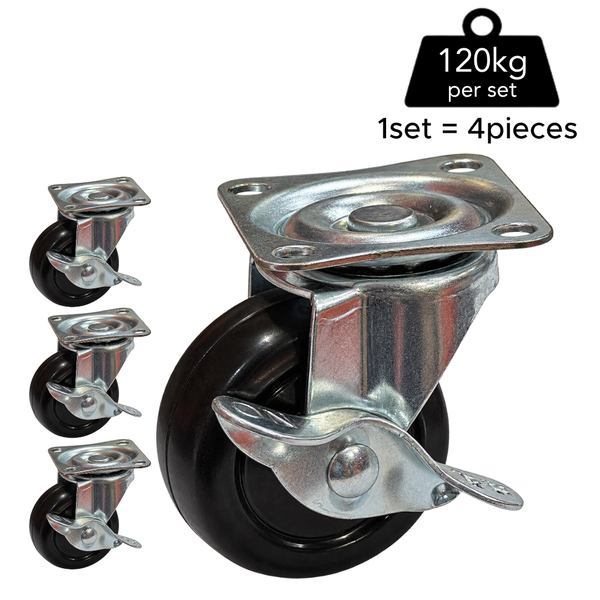Plate Type With Brake Black Rubber Caster
