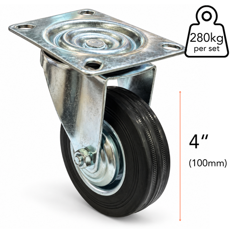 Plate Type With Hood Black Rubber Caster