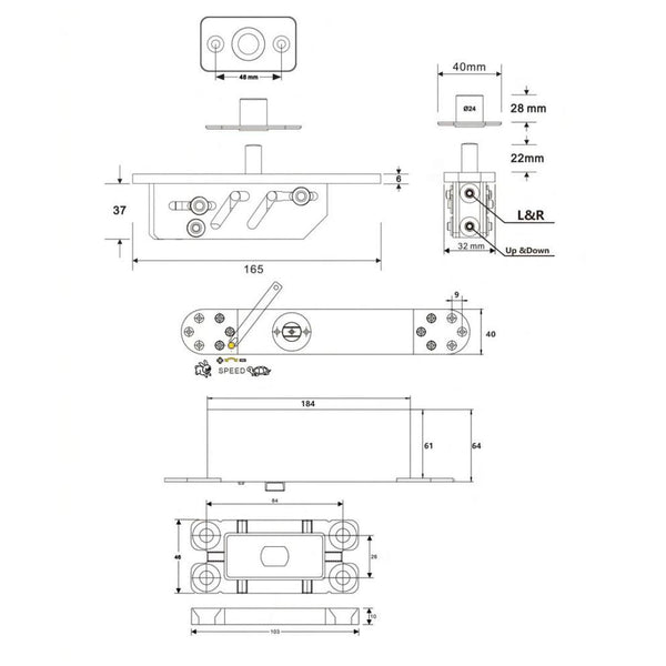 Pivot Hinge with Adjustable Closing Speed & Hold Open (200kg)
