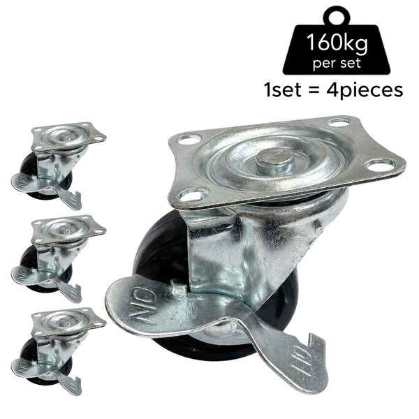 Plate Type With Brake Black Rubber Caster
