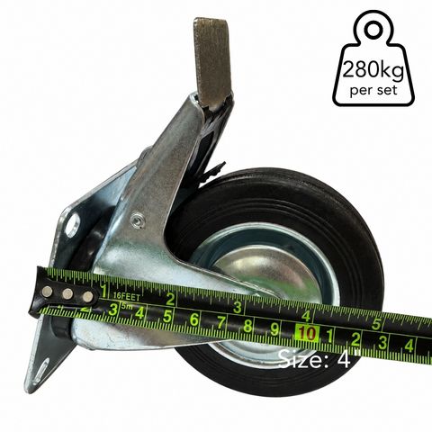 Plate Type With Hood and Double Brake Black Rubber Caster (4 pieces)