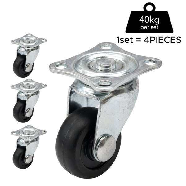 Plate Type Black Rubber Caster (4 pieces)
