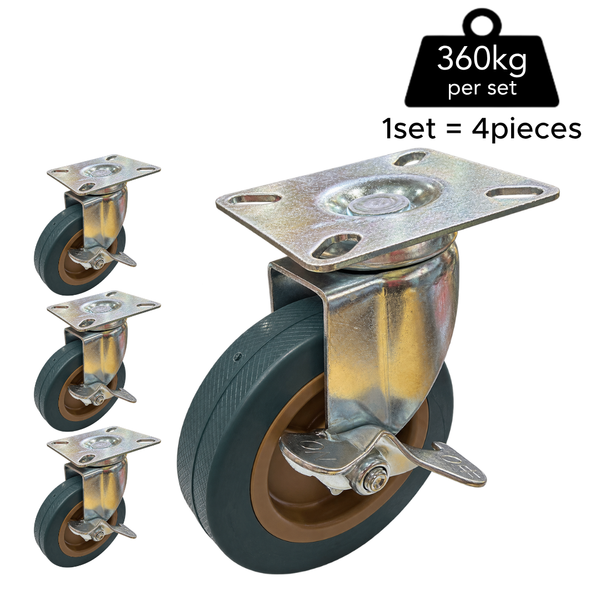 Plate Type With Brake Gray Rubber Caster