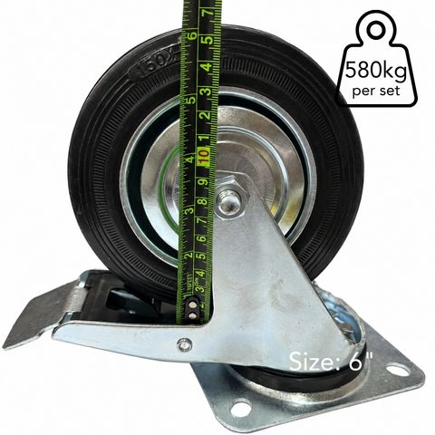 Plate Type With Hood and Double Brake Black Rubber Caster (4 pieces)