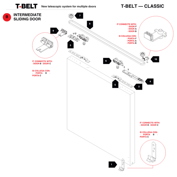 TERNO T-Belt Classic Synchronous Sliding Door Kit (3 Wooden Doors)