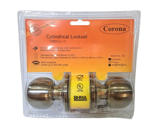 Corona Cylindrical Entrance Keyed Lock