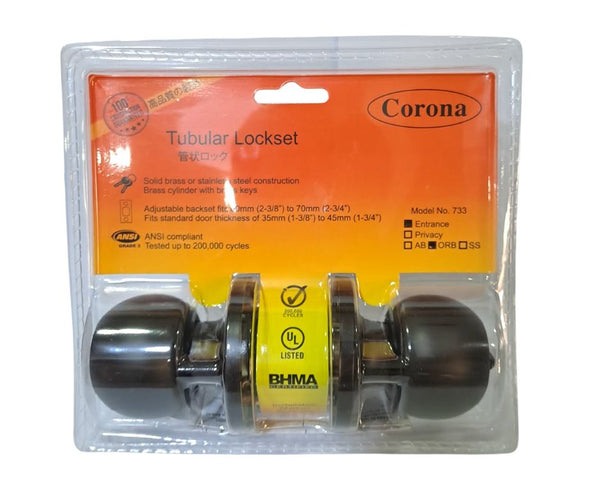 Corona Black Tubular Entrance Keyed Lock