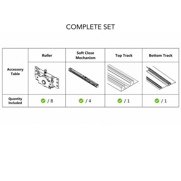 Soft Closing Sliding Roller and Rail Set