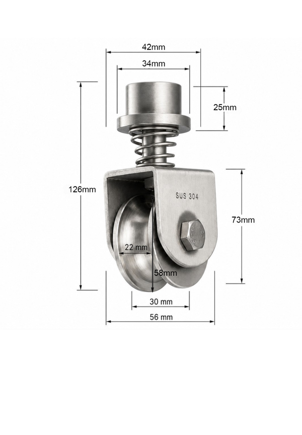 Stainless 304 58mm Rotating Swivel U-Groove Roller