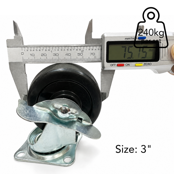 Plate Type With Brake Black Rubber Caster
