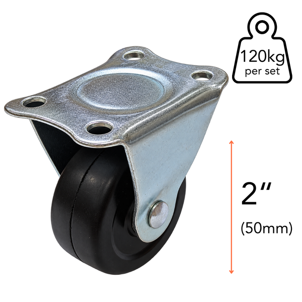 Fixed Rigid Type Black Rubber Caster (4 pieces)