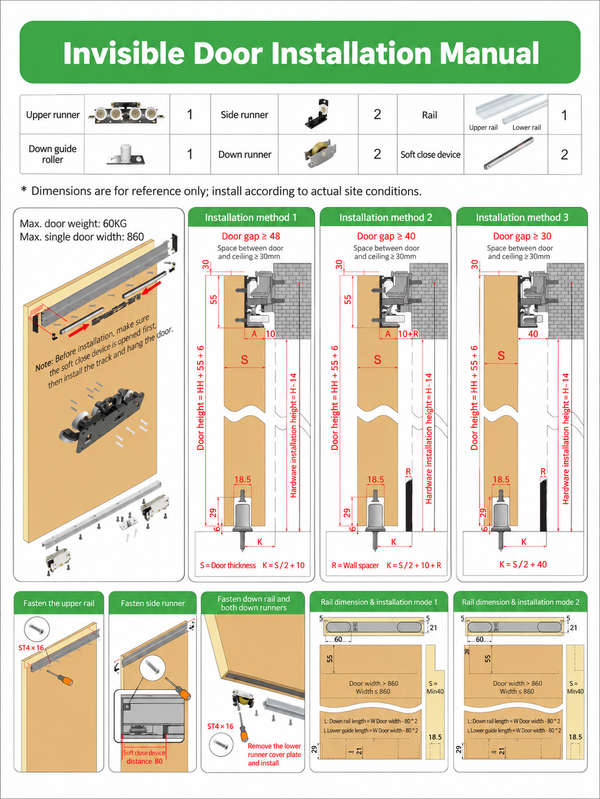 Soft Close Invisible Roller & Track Set (Stock Sale)