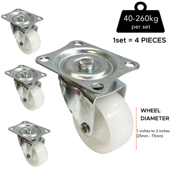 Plate Type White Nylon Caster (4 pieces)