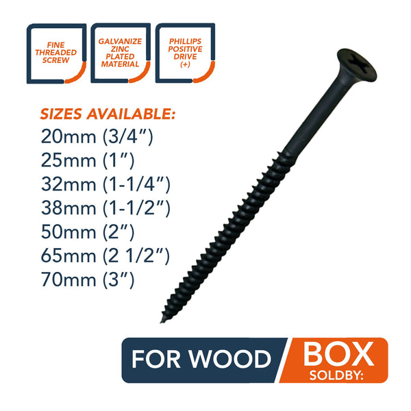 WHOLESALE Gypsum Black Screw for Wood (1 carton)