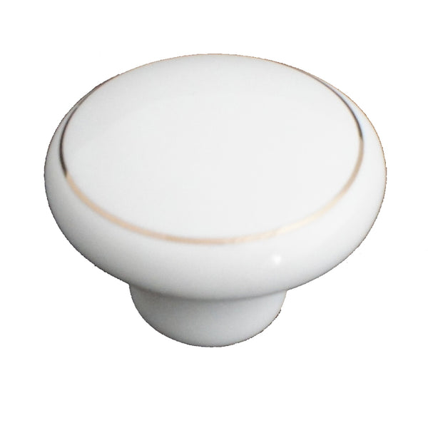 104 White Ceramic Knob with Golden Ring - Magnificent Marketing (DIY Builders Hardware)