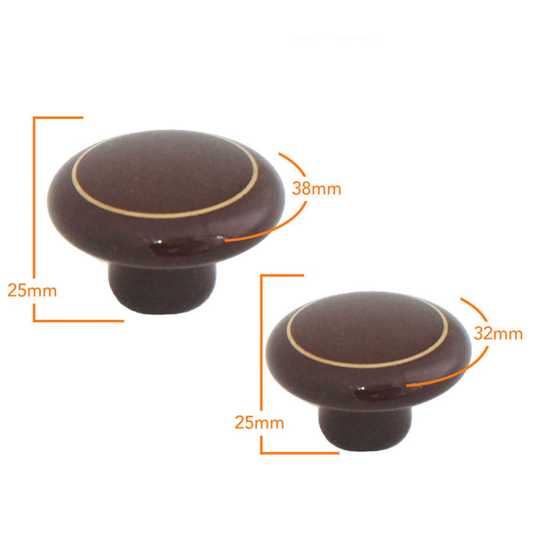 104 Brown Ceramic Knob with Golden Ring