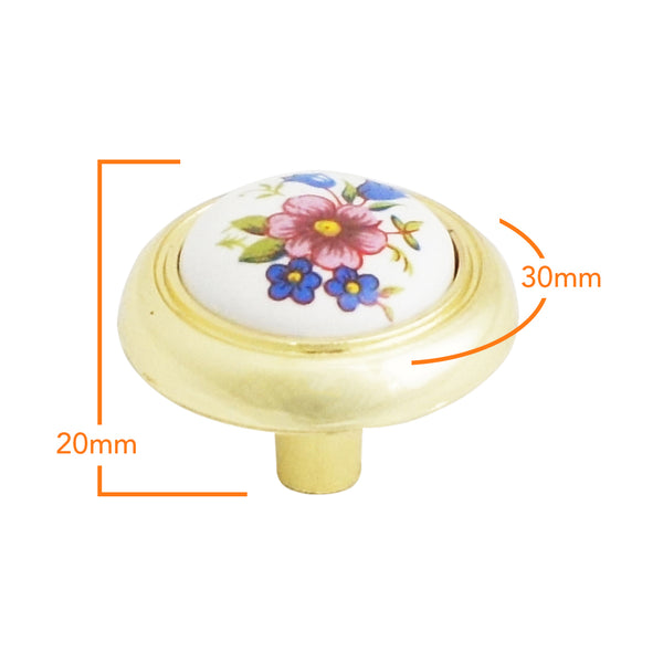 1406 Ceramic Flower Knob Wrapped in Brass Plated Base