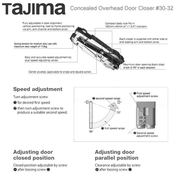 Tajima Transom Concealed Overhead Door Closer for Aluminum Door