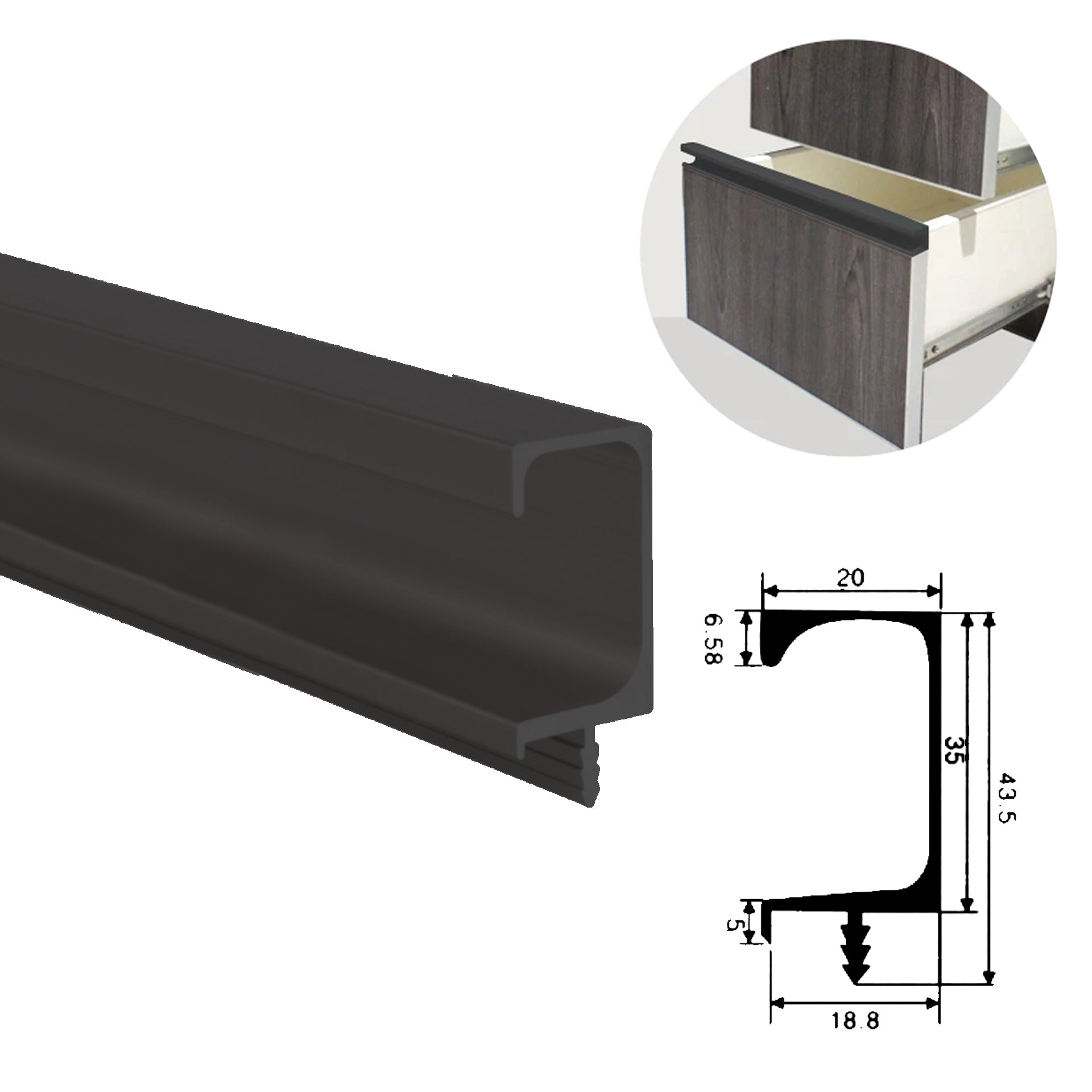 4035 C-Profile Aluminum Continuous Handle