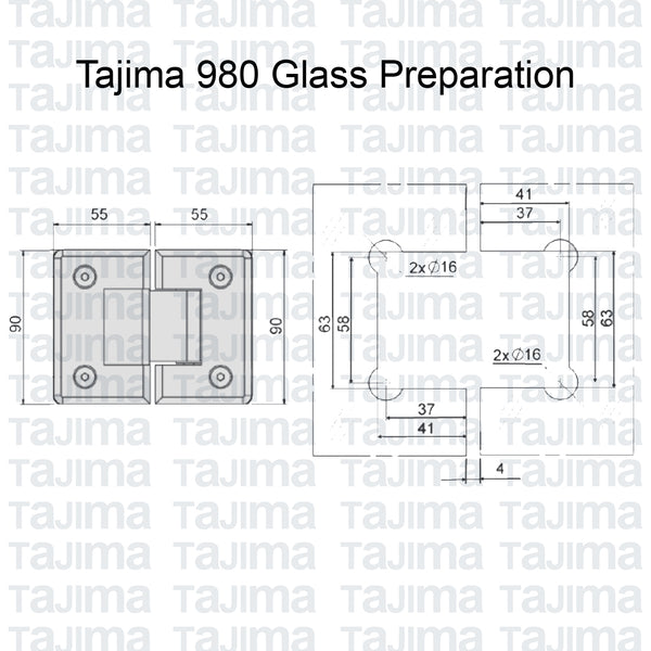 Tajima Glass to Glass Stainless 304 Shower Hinge
