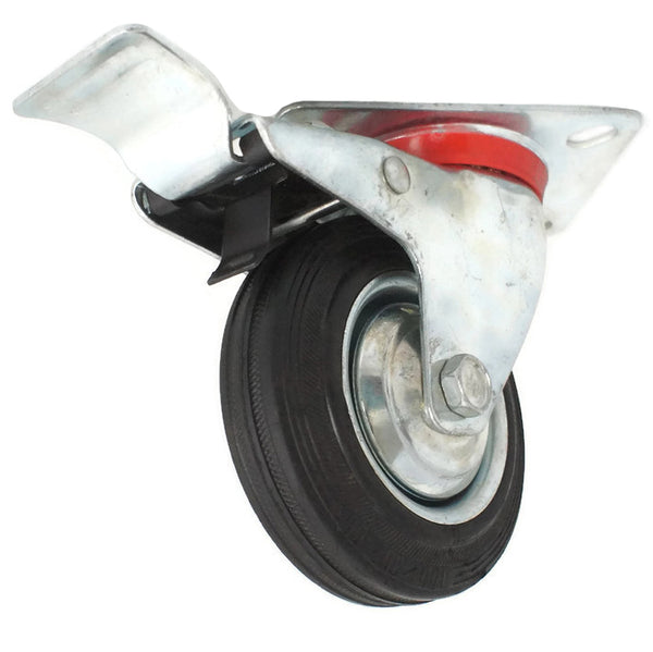 Plate Type With Hood and Double Brake Black Rubber Caster (4 pieces)