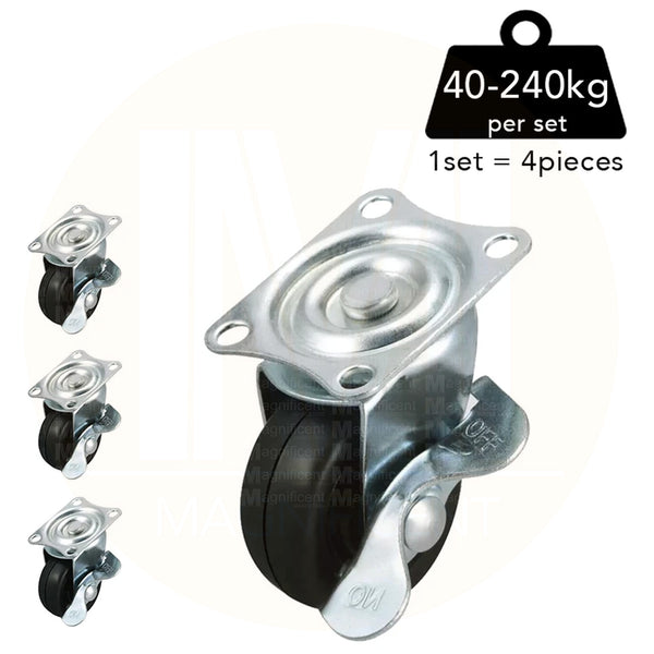 Plate Type With Brake Black Rubber Caster